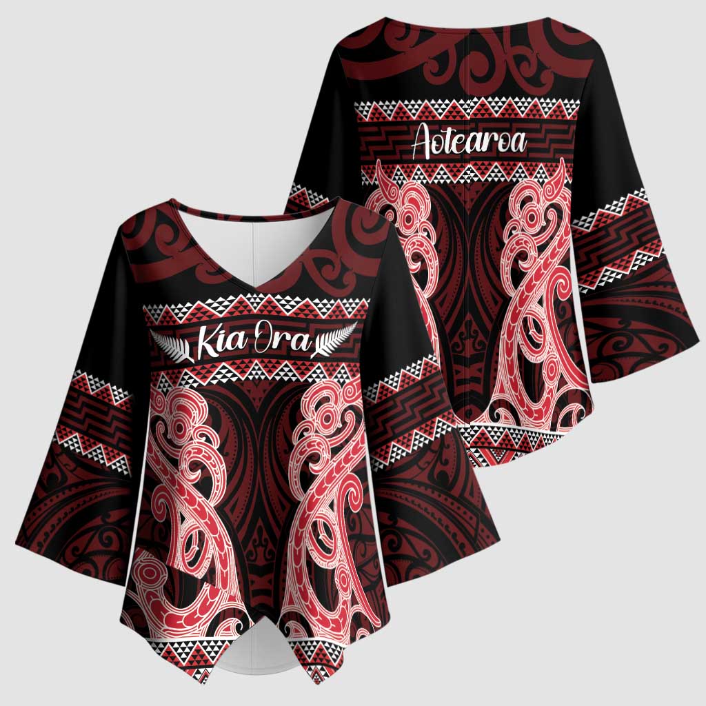 Kia Ora New Zealand Kimono Sleeve Blouse Maori Language Week Whero Taniko Motif - Aussie Hoodie