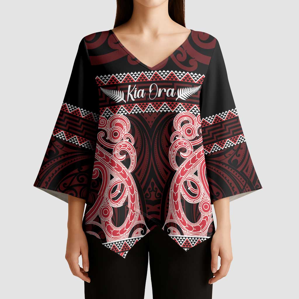 Kia Ora New Zealand Kimono Sleeve Blouse Maori Language Week Whero Taniko Motif - Aussie Hoodie