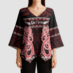 Kia Ora New Zealand Kimono Sleeve Blouse Maori Language Week Whero Taniko Motif - Aussie Hoodie