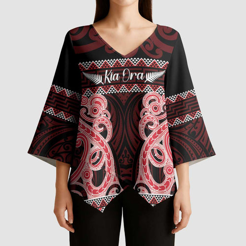 Kia Ora New Zealand Kimono Sleeve Blouse Maori Language Week Whero Taniko Motif - Aussie Hoodie