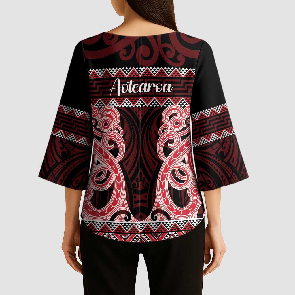 Kia Ora New Zealand Kimono Sleeve Blouse Maori Language Week Whero Taniko Motif - Aussie Hoodie