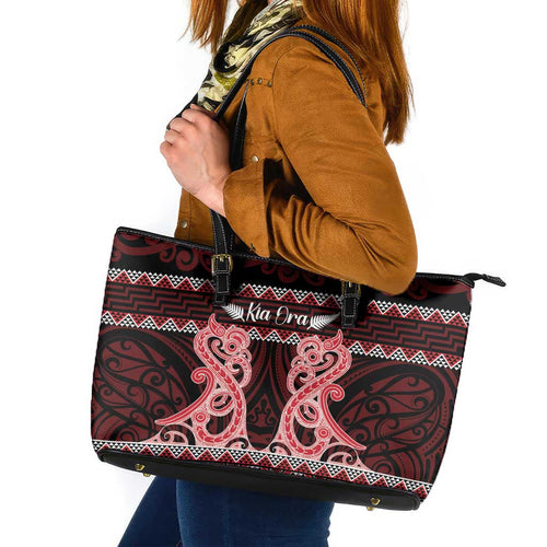 Kia Ora New Zealand Leather Tote Bag Maori Language Week Whero Taniko Motif - Aussie Hoodie