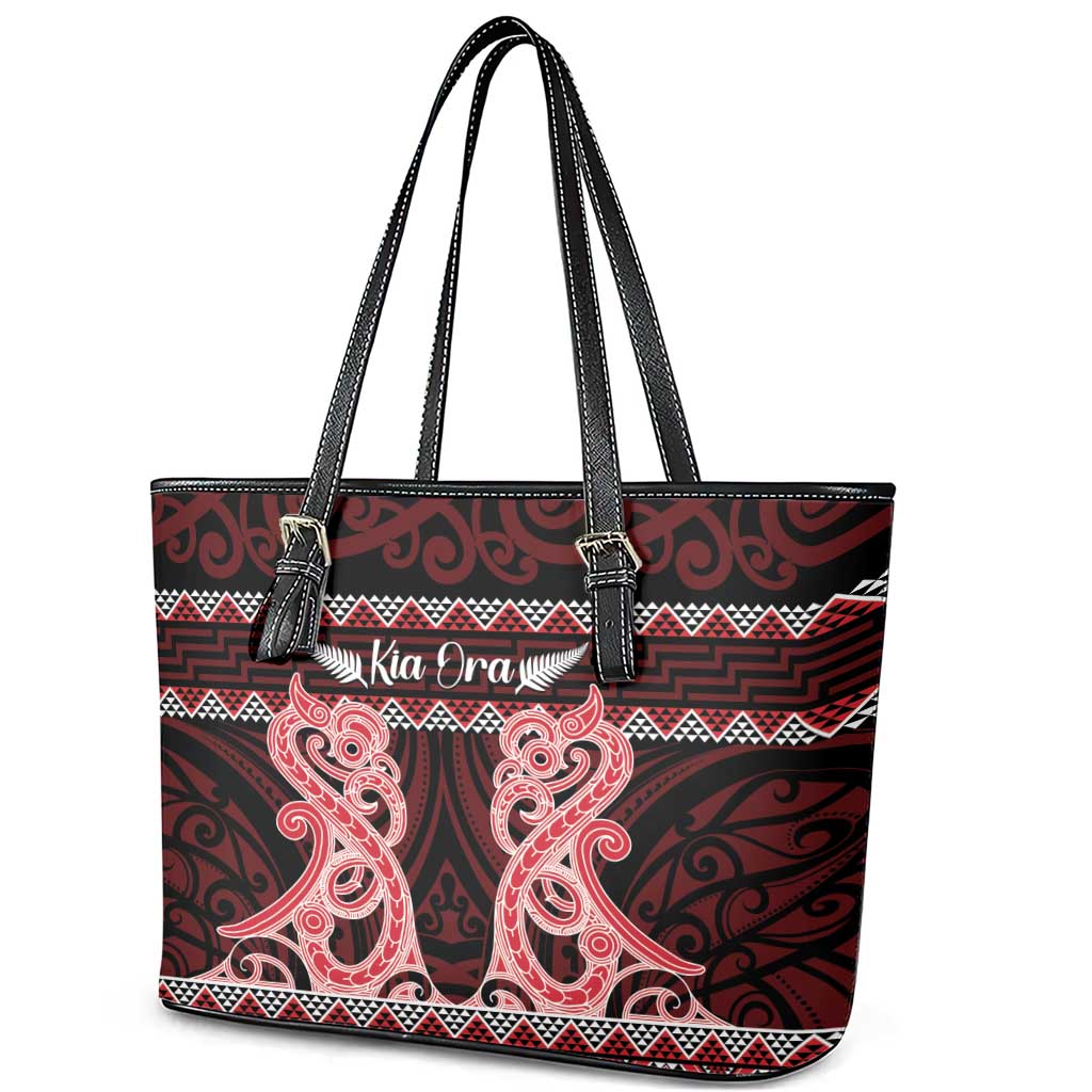 Kia Ora New Zealand Leather Tote Bag Maori Language Week Whero Taniko Motif - Aussie Hoodie