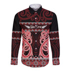 Kia Ora New Zealand Long Sleeve Button Shirt Maori Language Week Whero Taniko Motif - Aussie Hoodie