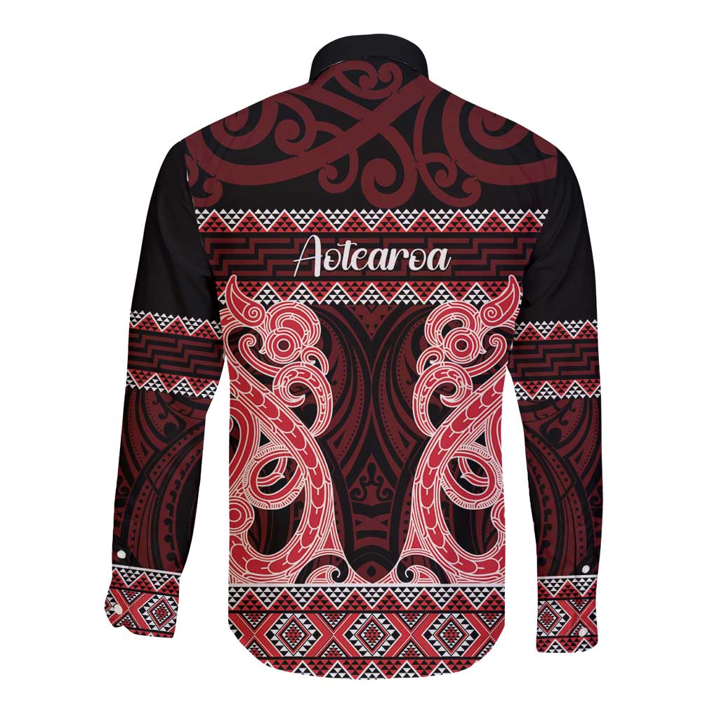 Kia Ora New Zealand Long Sleeve Button Shirt Maori Language Week Whero Taniko Motif - Aussie Hoodie
