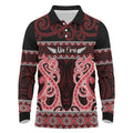 Kia Ora New Zealand Long Sleeve Polo Shirt Maori Language Week Whero Taniko Motif - Aussie Hoodie