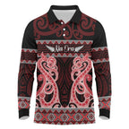 Kia Ora New Zealand Long Sleeve Polo Shirt Maori Language Week Whero Taniko Motif - Aussie Hoodie