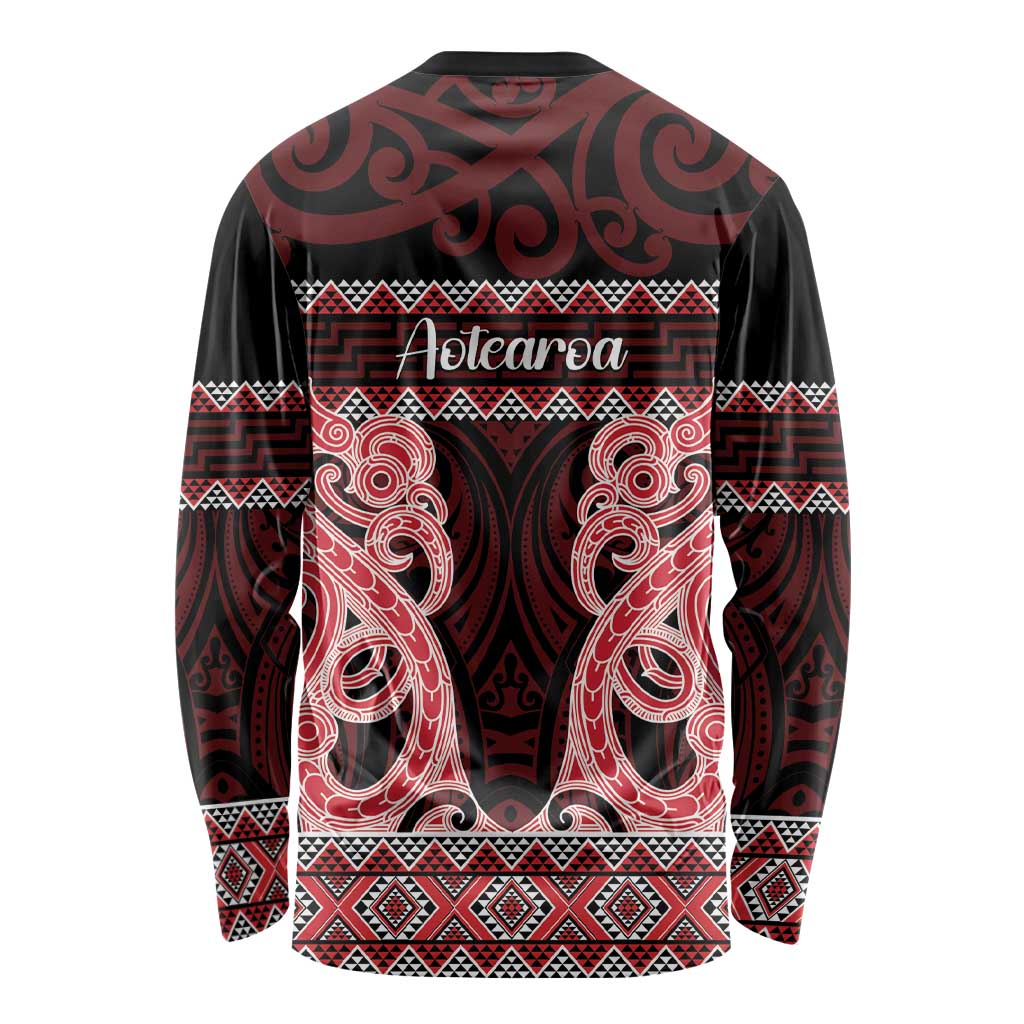 Kia Ora New Zealand Long Sleeve Shirt Maori Language Week Whero Taniko Motif - Aussie Hoodie