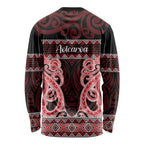 Kia Ora New Zealand Long Sleeve Shirt Maori Language Week Whero Taniko Motif - Aussie Hoodie