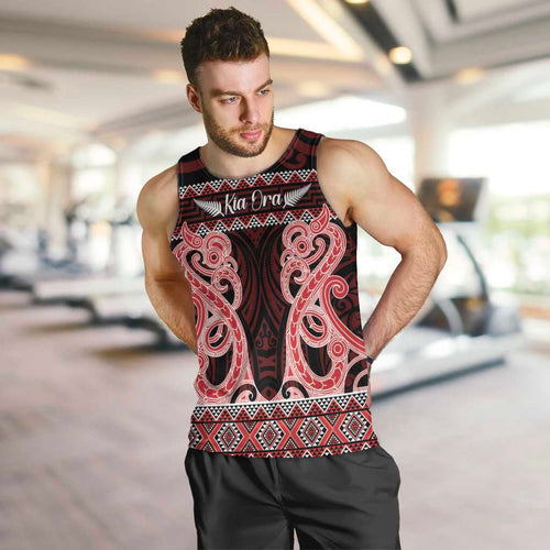 Kia Ora New Zealand Men Tank Top Maori Language Week Whero Taniko Motif - Aussie Hoodie