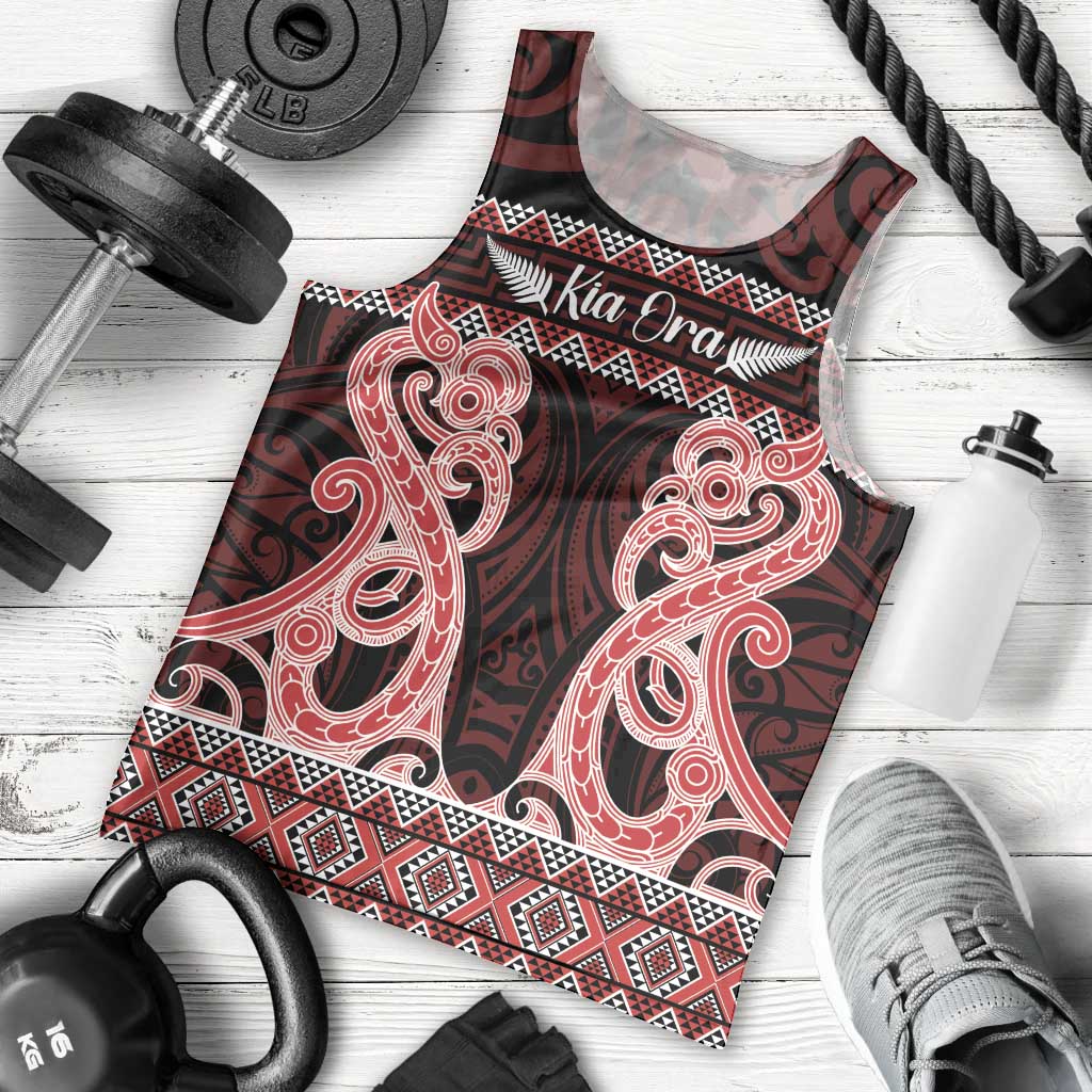 Kia Ora New Zealand Men Tank Top Maori Language Week Whero Taniko Motif - Aussie Hoodie