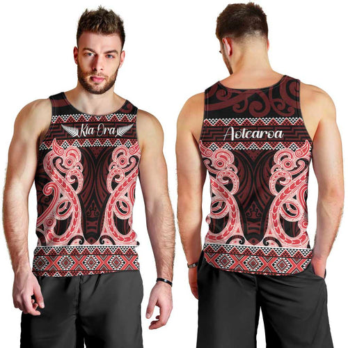 Kia Ora New Zealand Men Tank Top Maori Language Week Whero Taniko Motif - Aussie Hoodie
