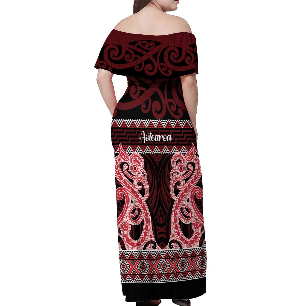Kia Ora New Zealand Off Shoulder Maxi Dress Maori Language Week Whero Taniko Motif - Aussie Hoodie