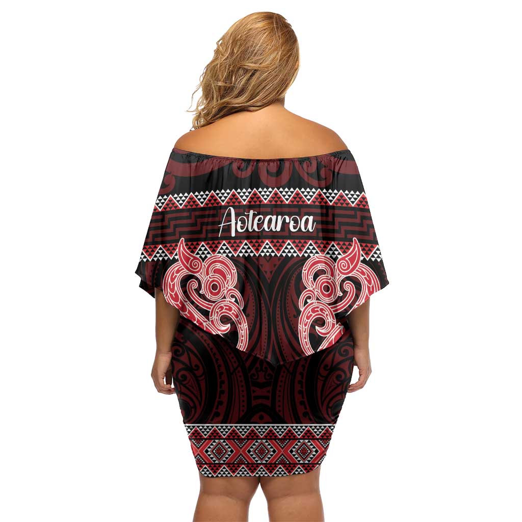 Kia Ora New Zealand Off Shoulder Short Dress Maori Language Week Whero Taniko Motif - Aussie Hoodie