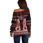 Kia Ora New Zealand Off Shoulder Sweater Maori Language Week Whero Taniko Motif - Aussie Hoodie
