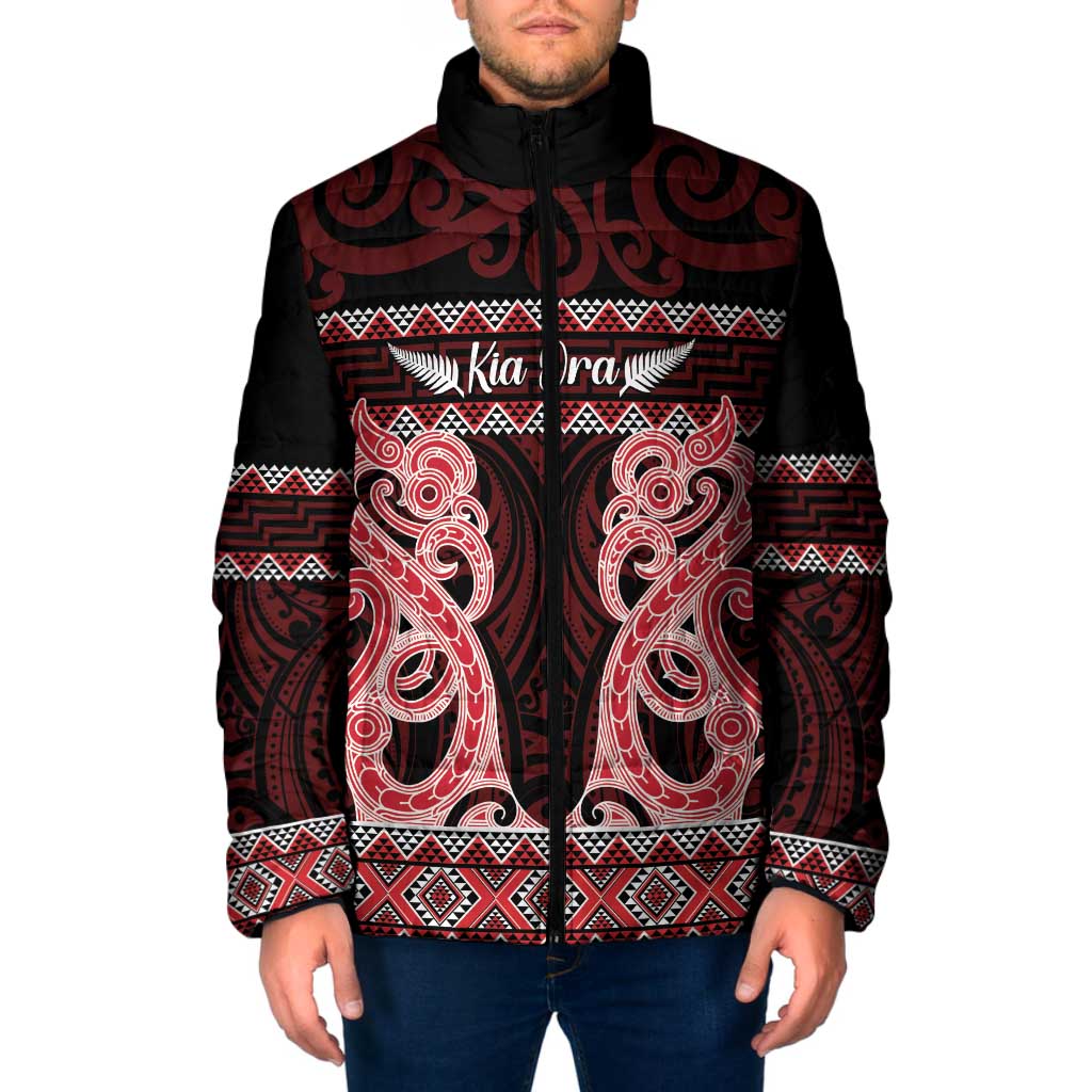 Kia Ora New Zealand Padded Jacket Maori Language Week Whero Taniko Motif - Aussie Hoodie