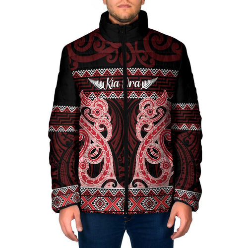 Kia Ora New Zealand Padded Jacket Maori Language Week Whero Taniko Motif - Aussie Hoodie