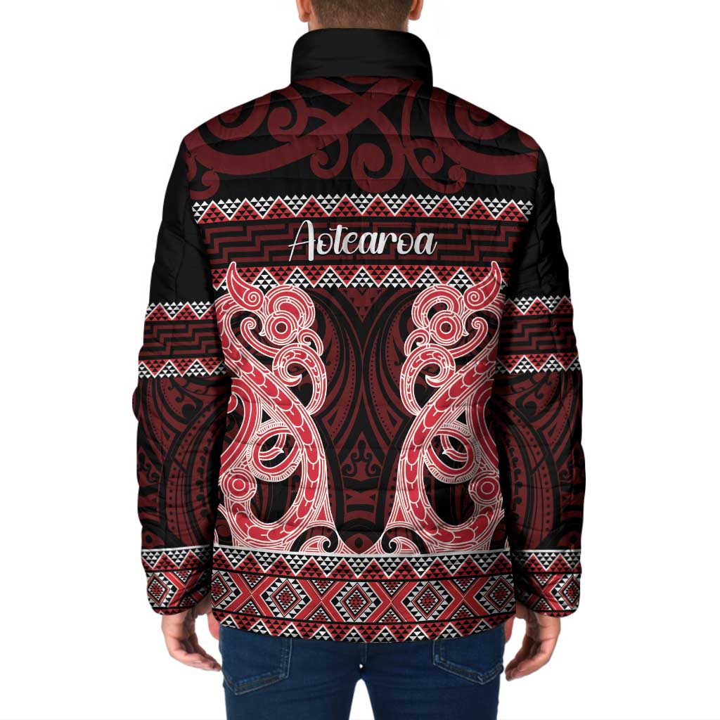 Kia Ora New Zealand Padded Jacket Maori Language Week Whero Taniko Motif - Aussie Hoodie