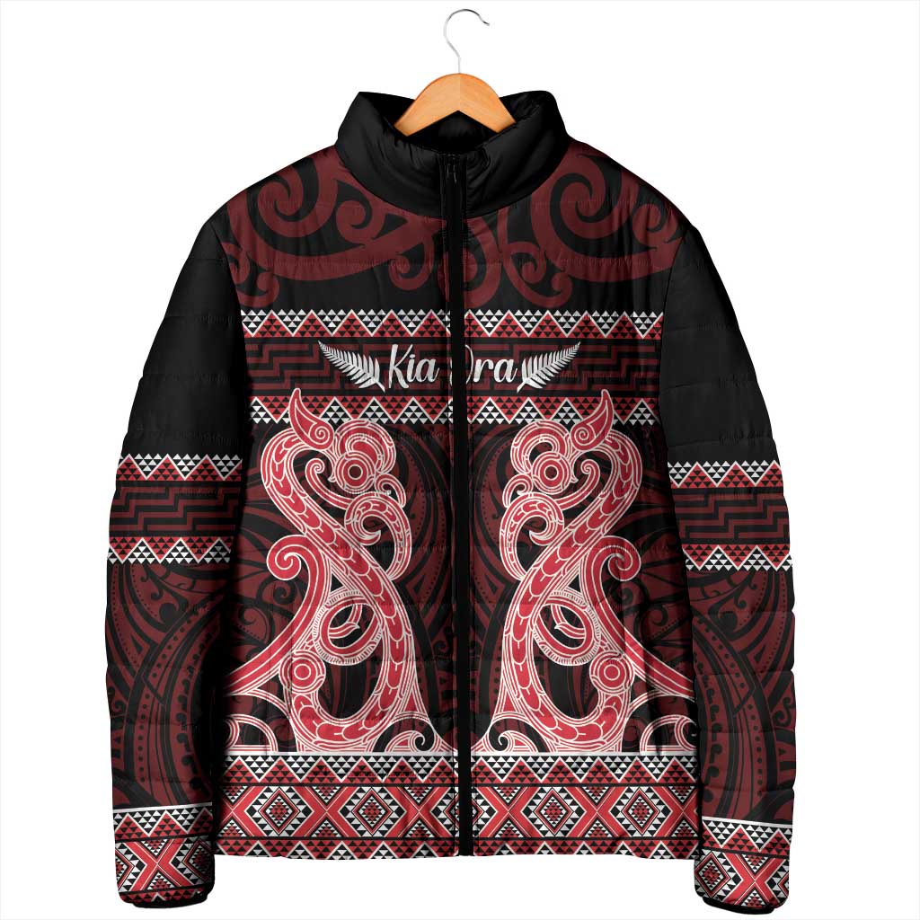 Kia Ora New Zealand Padded Jacket Maori Language Week Whero Taniko Motif - Aussie Hoodie