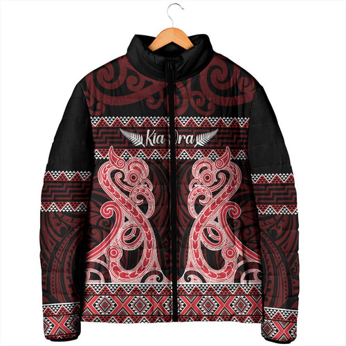 Kia Ora New Zealand Padded Jacket Maori Language Week Whero Taniko Motif - Aussie Hoodie