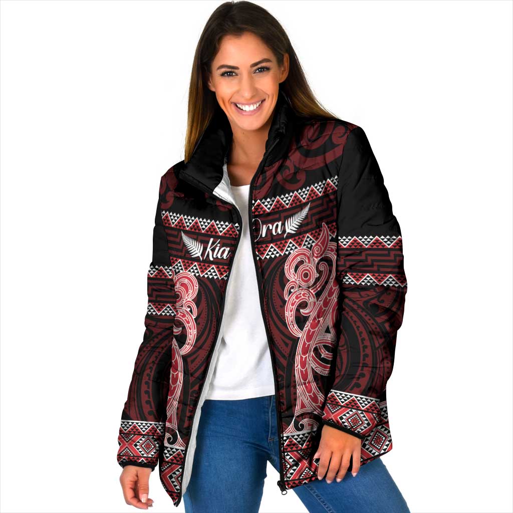 Kia Ora New Zealand Padded Jacket Maori Language Week Whero Taniko Motif - Aussie Hoodie