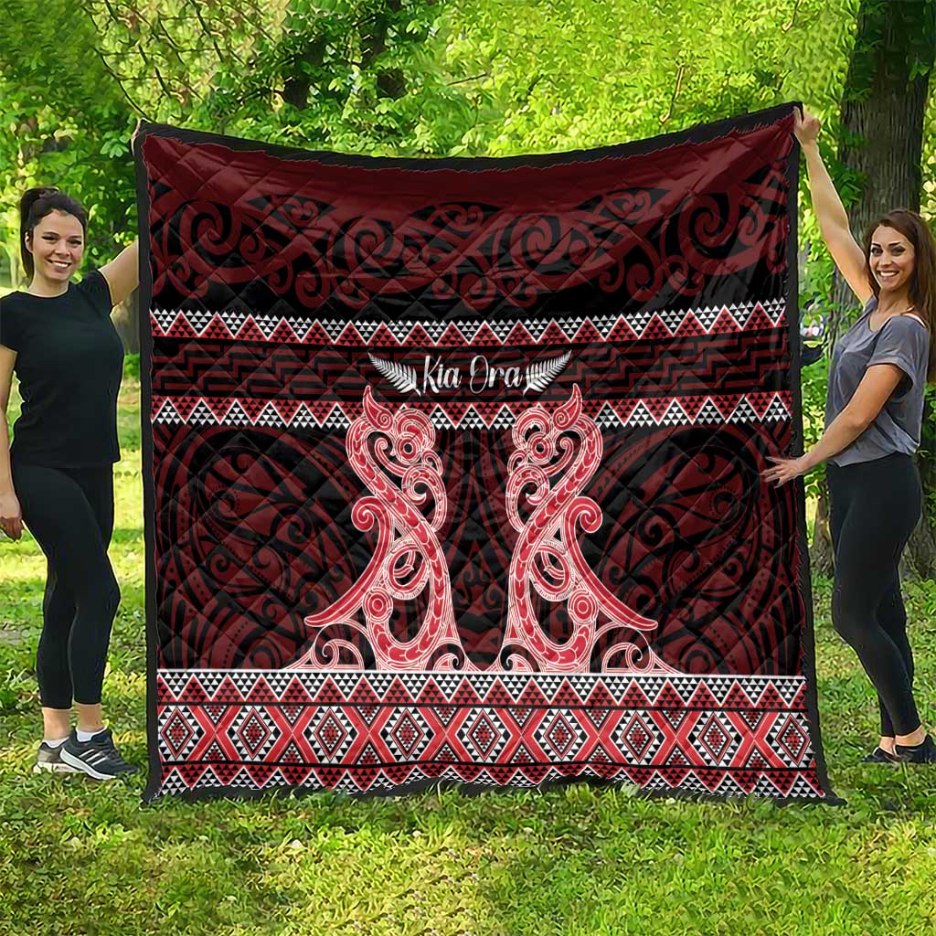 Kia Ora New Zealand Quilt Maori Language Week Whero Taniko Motif - Aussie Hoodie