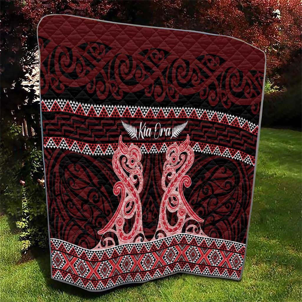 Kia Ora New Zealand Quilt Maori Language Week Whero Taniko Motif - Aussie Hoodie