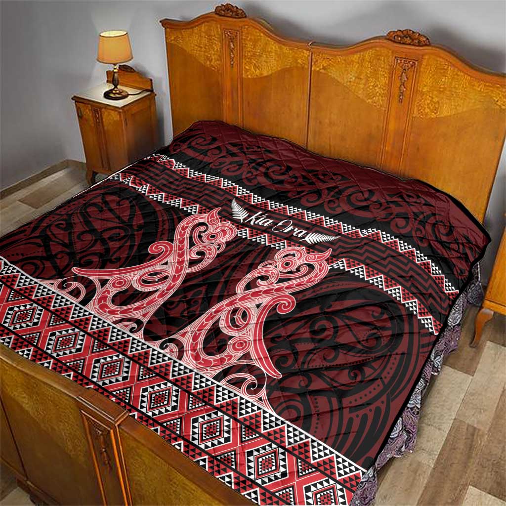 Kia Ora New Zealand Quilt Maori Language Week Whero Taniko Motif - Aussie Hoodie
