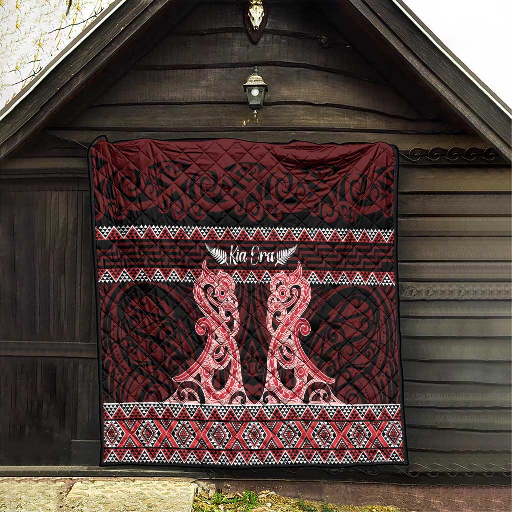 Kia Ora New Zealand Quilt Maori Language Week Whero Taniko Motif - Aussie Hoodie