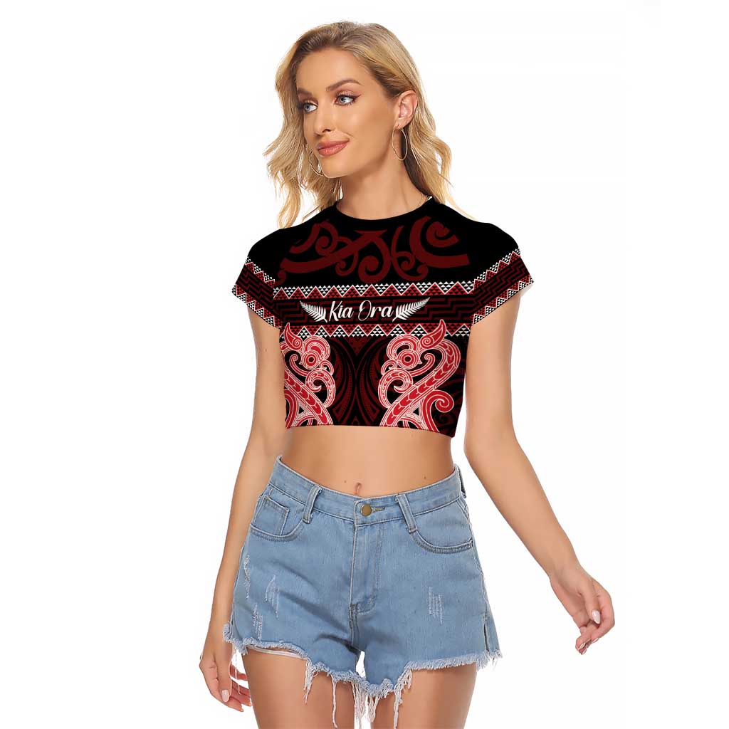 Kia Ora New Zealand Raglan Cropped T Shirt Maori Language Week Whero Taniko Motif - Aussie Hoodie