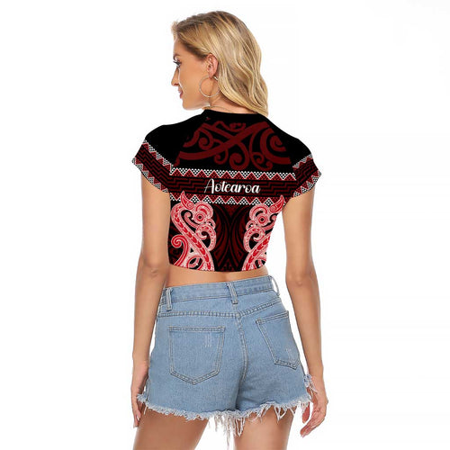 Kia Ora New Zealand Raglan Cropped T Shirt Maori Language Week Whero Taniko Motif - Aussie Hoodie