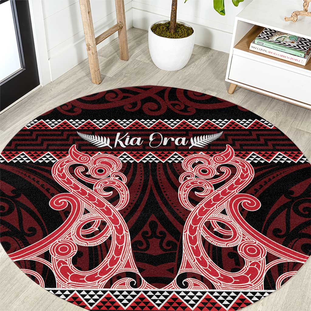 Kia Ora New Zealand Round Carpet Maori Language Week Whero Taniko Motif - Aussie Hoodie