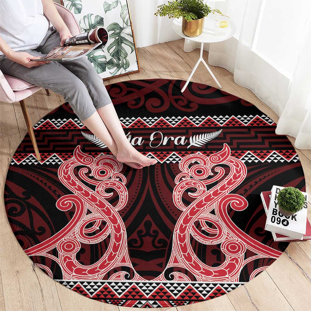 Kia Ora New Zealand Round Carpet Maori Language Week Whero Taniko Motif - Aussie Hoodie
