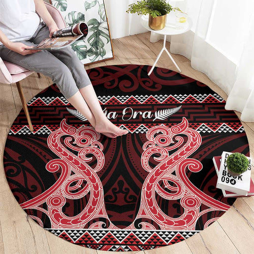 Kia Ora New Zealand Round Carpet Maori Language Week Whero Taniko Motif - Aussie Hoodie