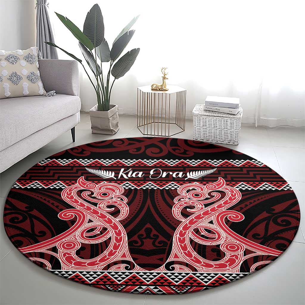 Kia Ora New Zealand Round Carpet Maori Language Week Whero Taniko Motif - Aussie Hoodie
