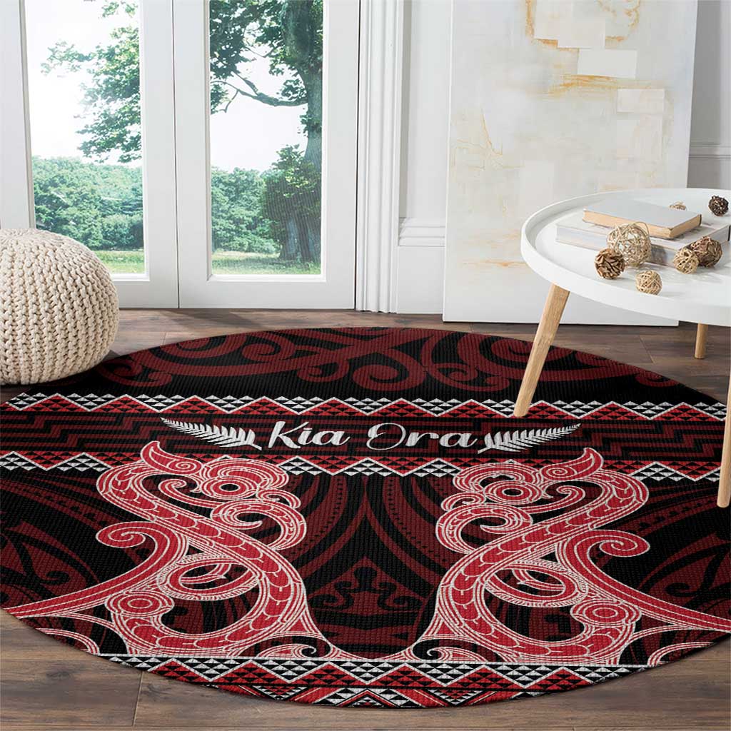Kia Ora New Zealand Round Carpet Maori Language Week Whero Taniko Motif - Aussie Hoodie