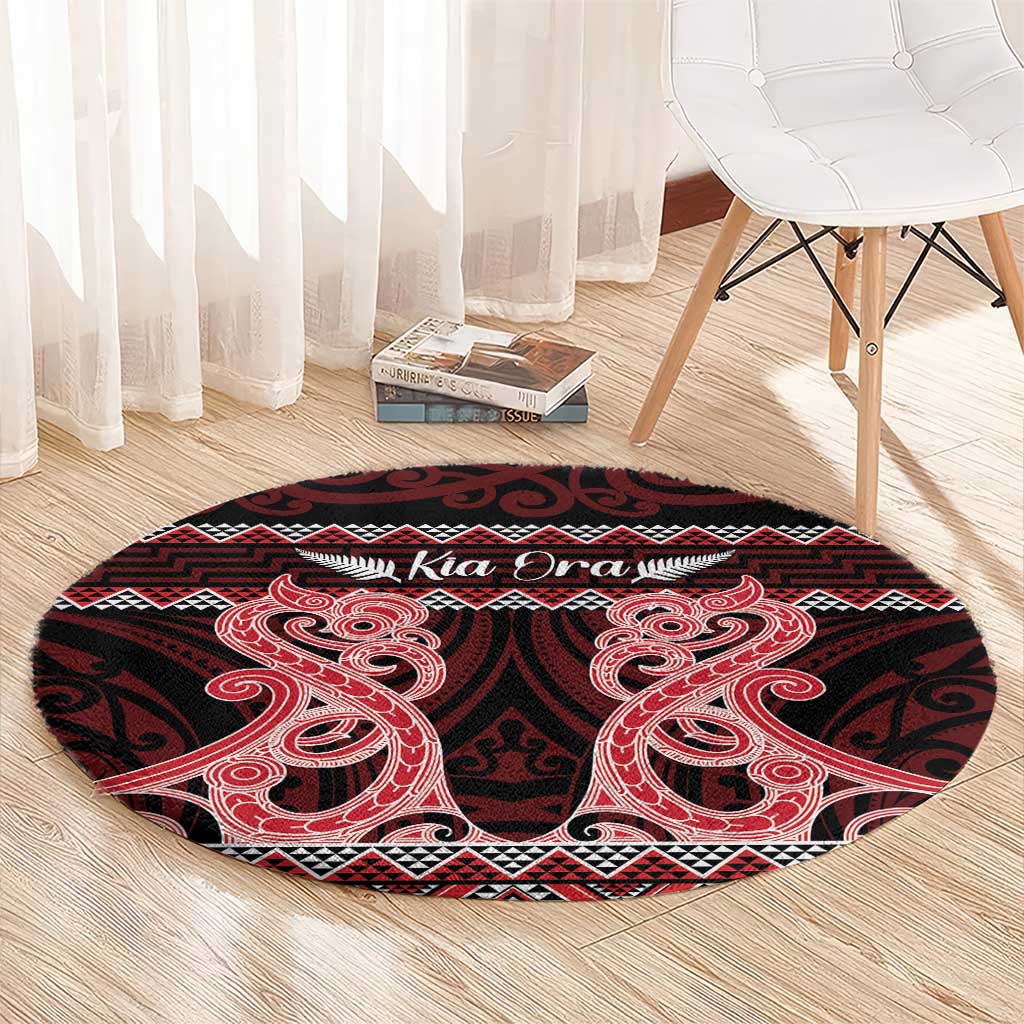 Kia Ora New Zealand Round Carpet Maori Language Week Whero Taniko Motif - Aussie Hoodie
