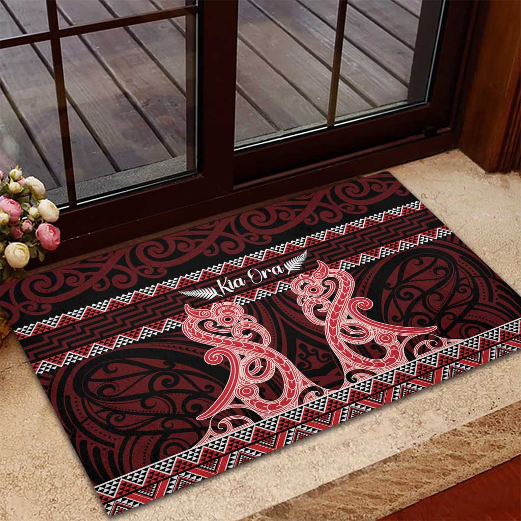 Kia Ora New Zealand Rubber Doormat Maori Language Week Whero Taniko Motif - Aussie Hoodie