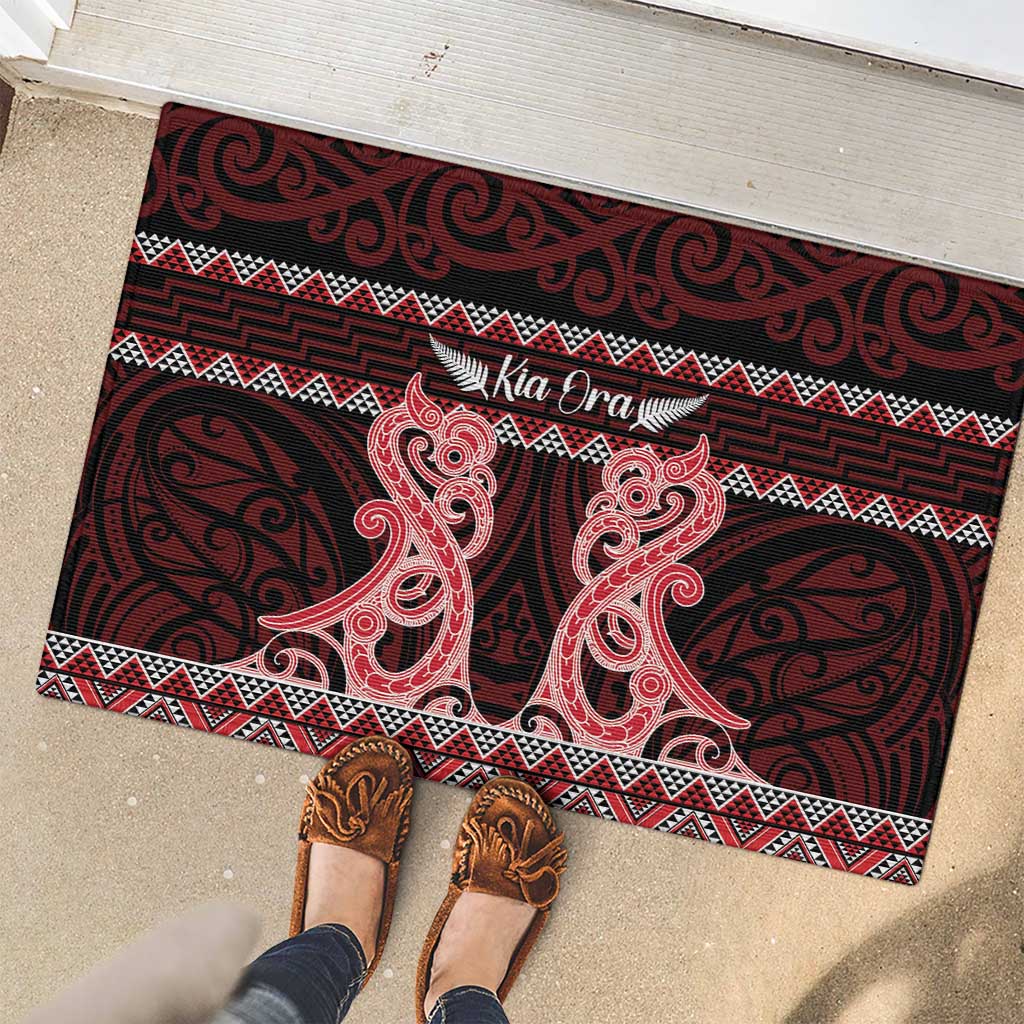 Kia Ora New Zealand Rubber Doormat Maori Language Week Whero Taniko Motif - Aussie Hoodie
