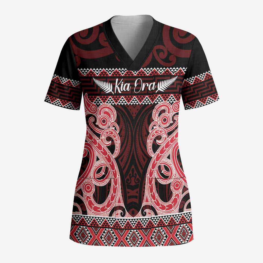Kia Ora New Zealand Scrub Top Maori Language Week Whero Taniko Motif - Aussie Hoodie
