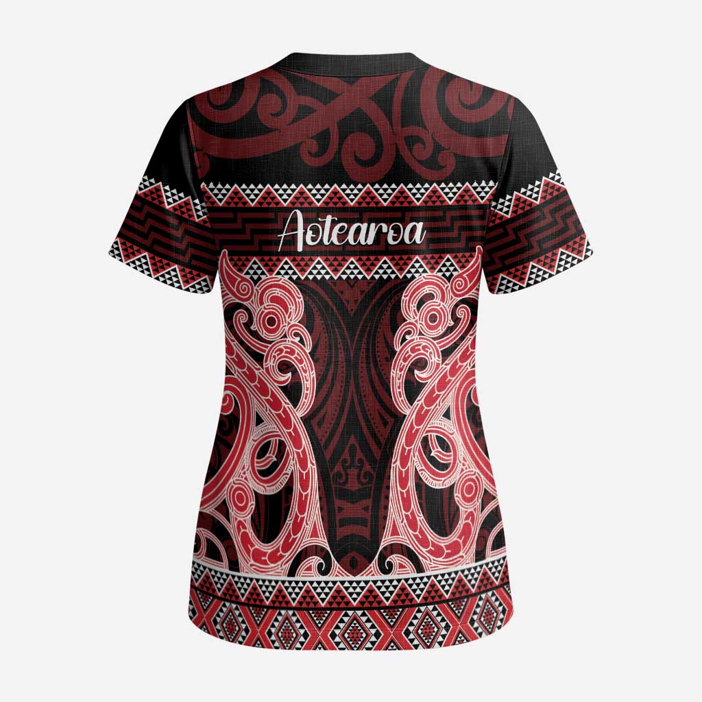 Kia Ora New Zealand Scrub Top Maori Language Week Whero Taniko Motif - Aussie Hoodie