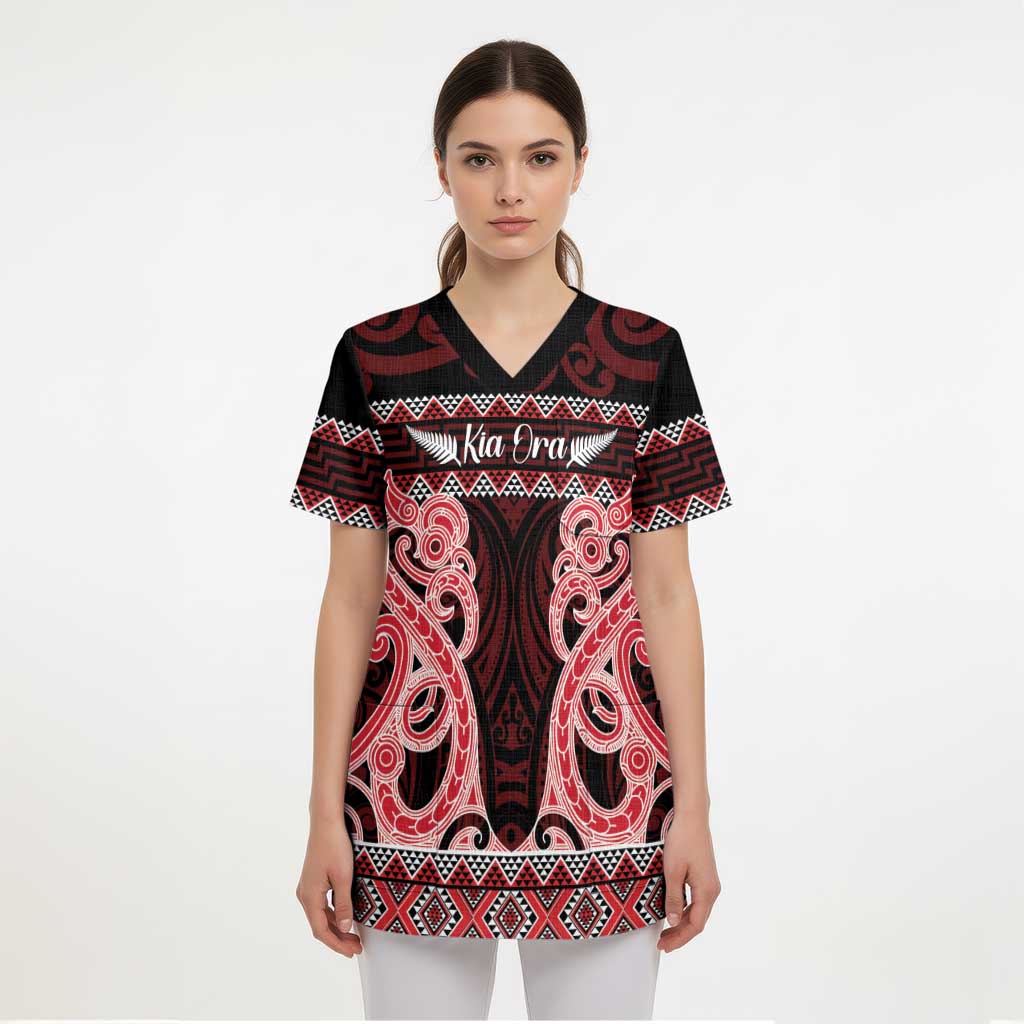 Kia Ora New Zealand Scrub Top Maori Language Week Whero Taniko Motif - Aussie Hoodie
