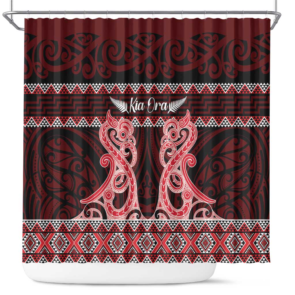 Kia Ora New Zealand Shower Curtain Maori Language Week Whero Taniko Motif - Aussie Hoodie