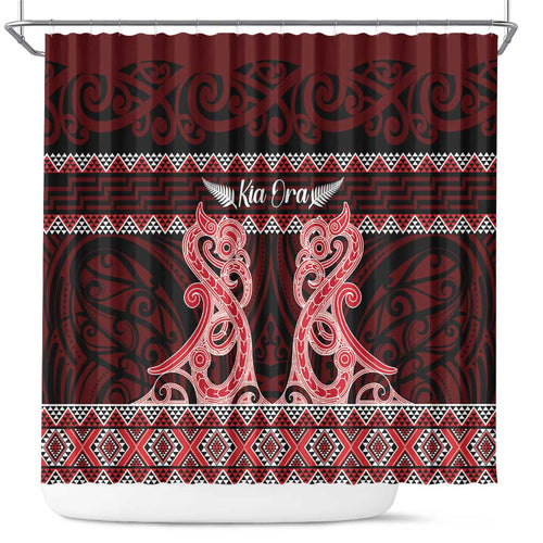 Kia Ora New Zealand Shower Curtain Maori Language Week Whero Taniko Motif - Aussie Hoodie