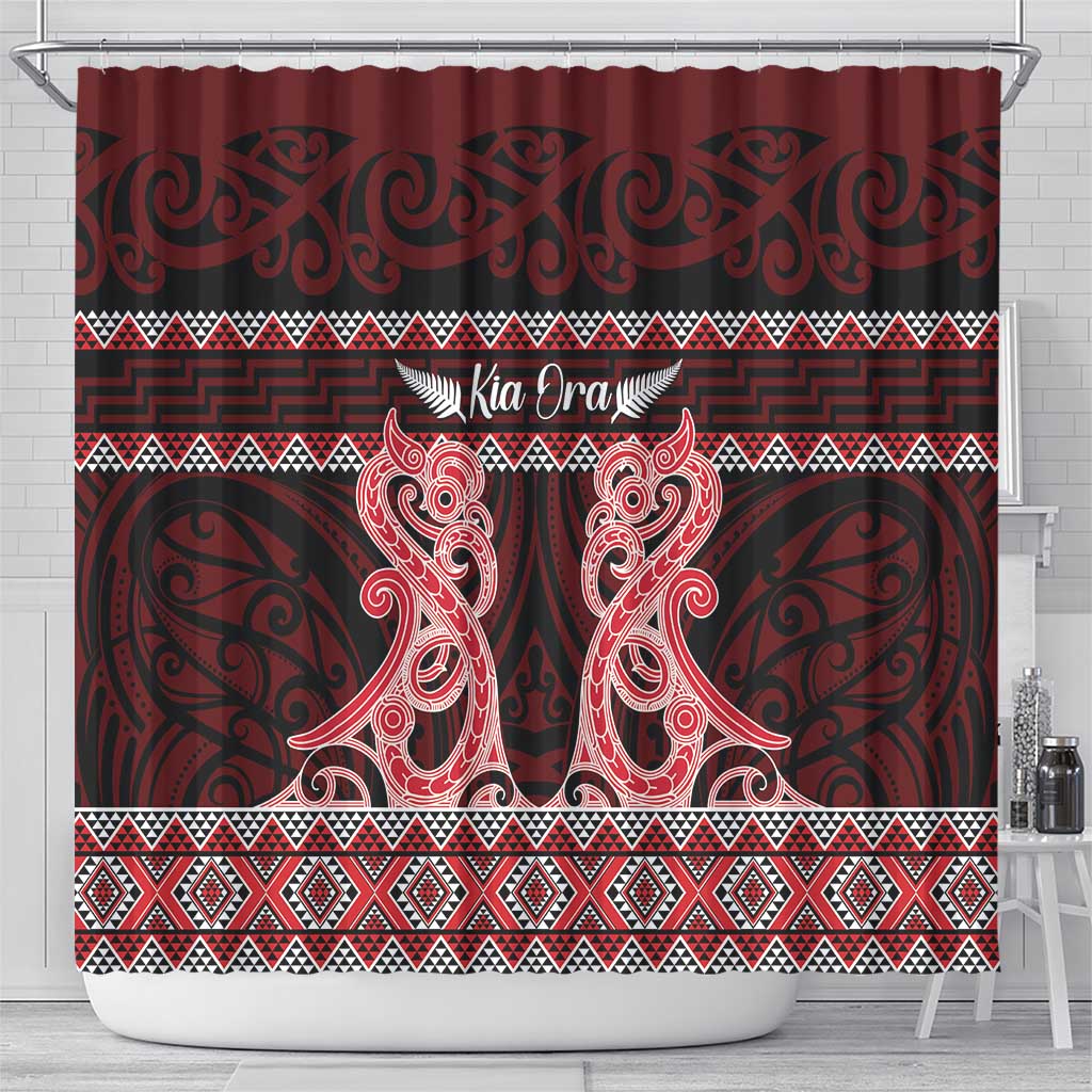 Kia Ora New Zealand Shower Curtain Maori Language Week Whero Taniko Motif - Aussie Hoodie