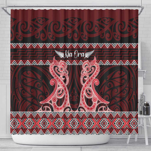 Kia Ora New Zealand Shower Curtain Maori Language Week Whero Taniko Motif - Aussie Hoodie