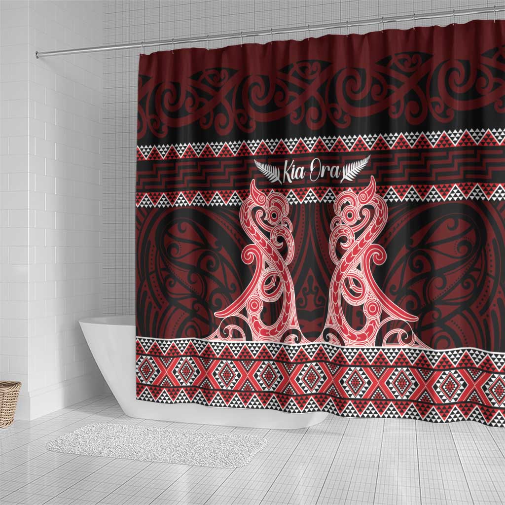 Kia Ora New Zealand Shower Curtain Maori Language Week Whero Taniko Motif - Aussie Hoodie