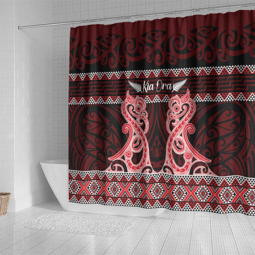 Kia Ora New Zealand Shower Curtain Maori Language Week Whero Taniko Motif - Aussie Hoodie