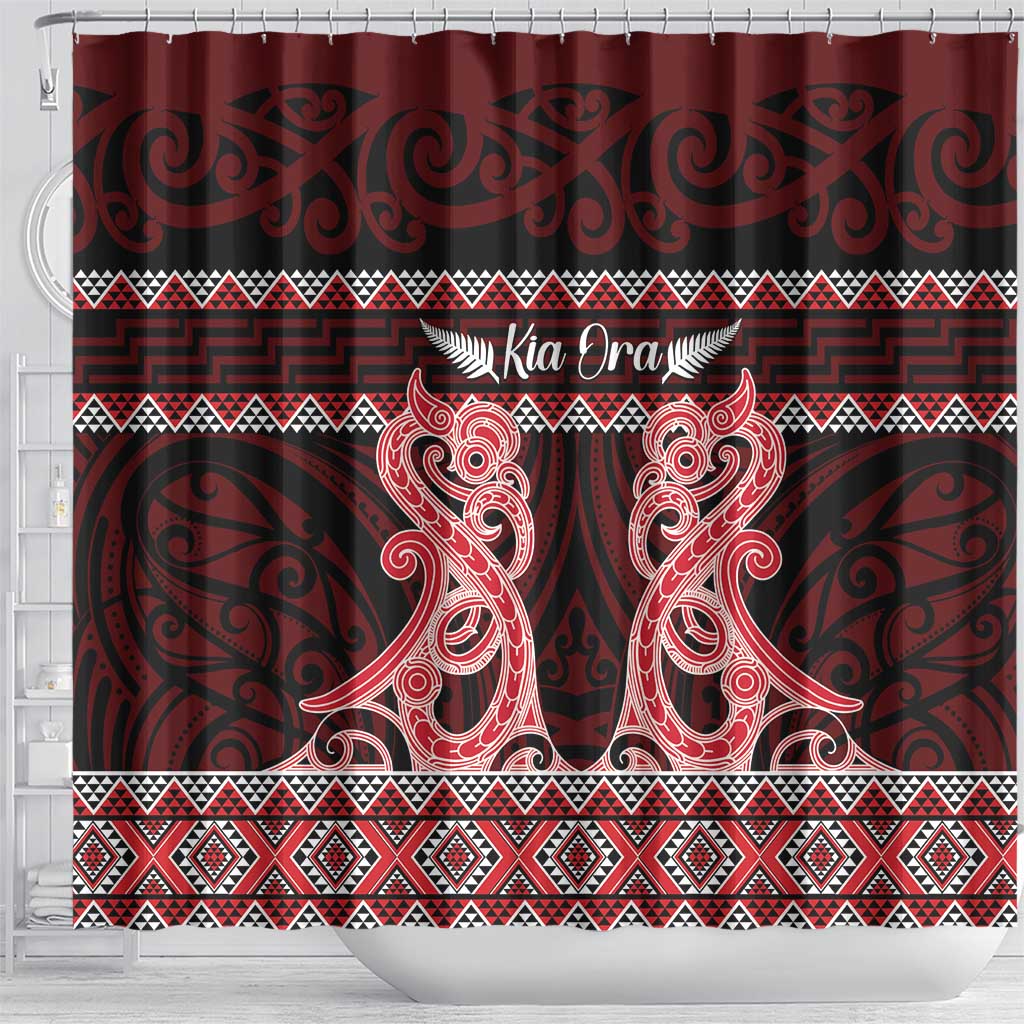 Kia Ora New Zealand Shower Curtain Maori Language Week Whero Taniko Motif - Aussie Hoodie