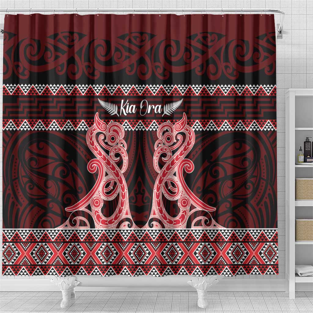 Kia Ora New Zealand Shower Curtain Maori Language Week Whero Taniko Motif - Aussie Hoodie